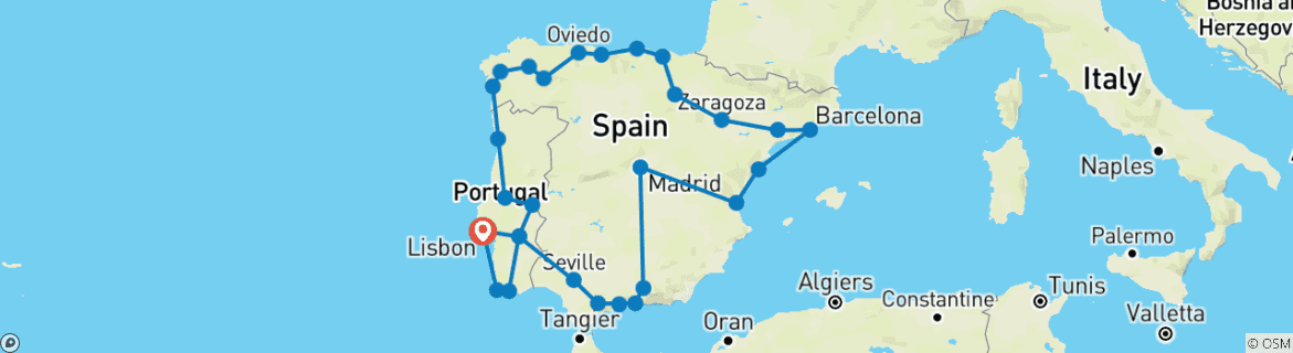 Carte du circuit Circuit ibérique (sans l'Alhambra) (29 destinations)