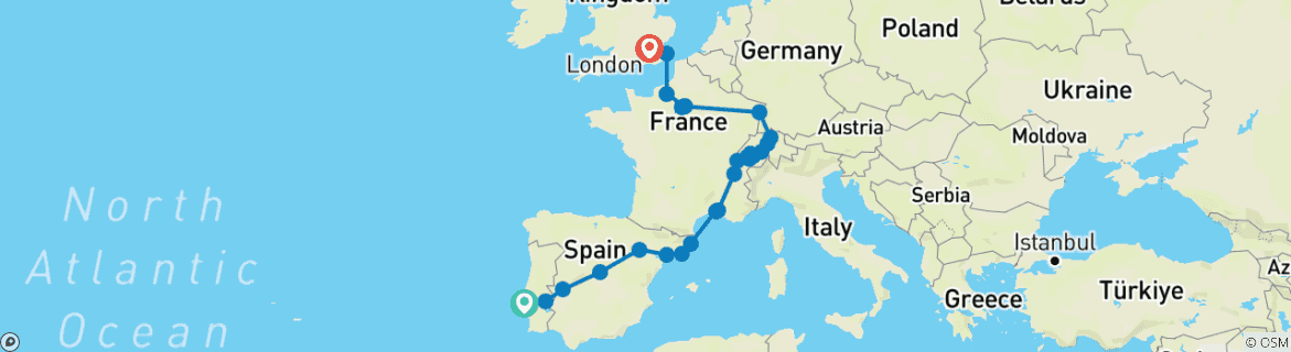 Foto van een kaart met de route van de rondreis