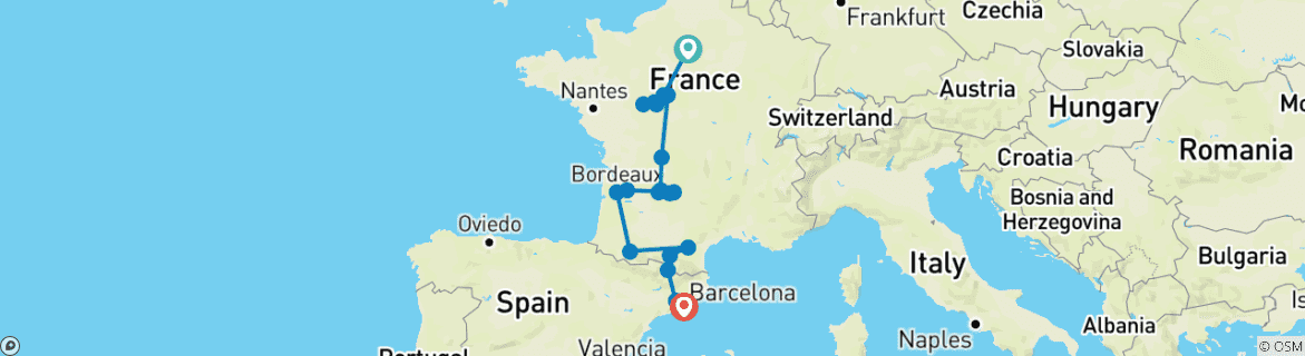 Image d'une carte montrant l'itinéraire du circuit