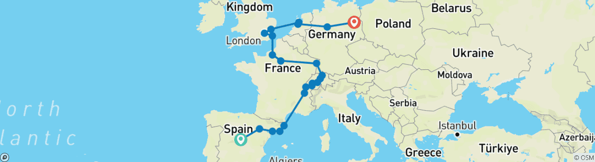 Image d'une carte montrant l'itinéraire du circuit