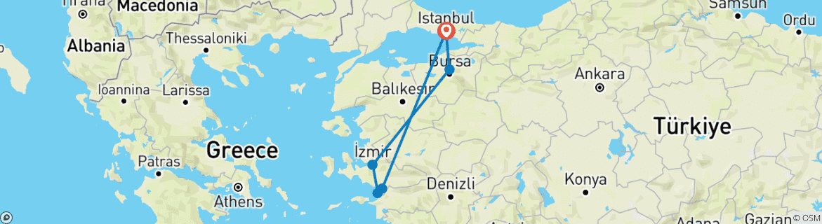 Image d'une carte montrant l'itinéraire du circuit