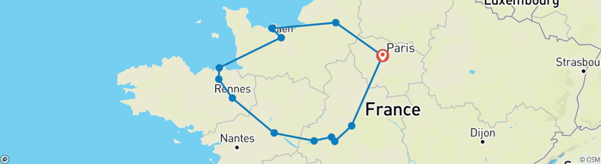 Image of a map showing the route of the tour