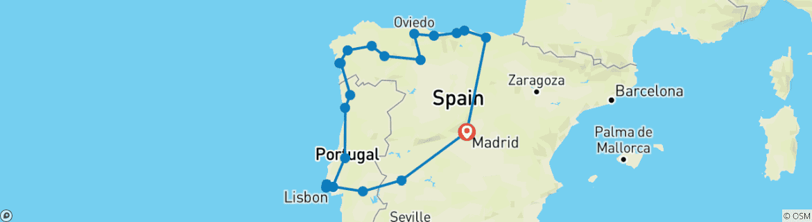 Carte du circuit Triangle Ibérique (23 destinations)