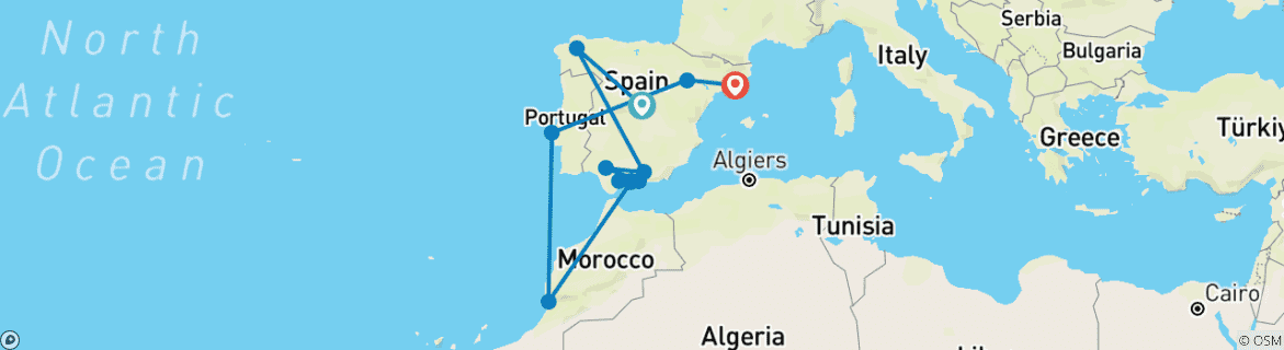 Carte du circuit Espagne classique (13 destinations)