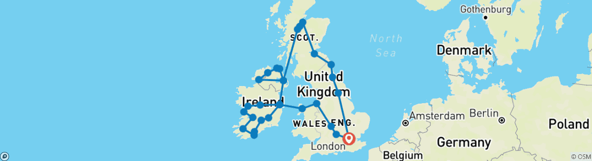 Image d'une carte montrant l'itinéraire du circuit