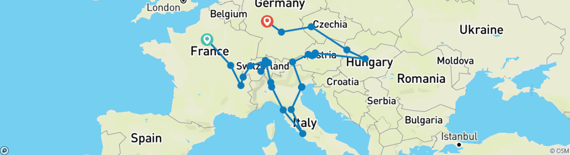 Karte mit der Reiseroute