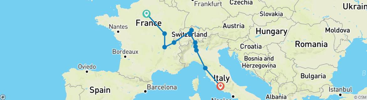 Image d'une carte montrant l'itinéraire du circuit