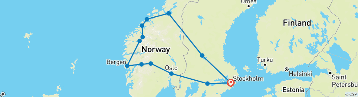 Image d'une carte montrant l'itinéraire du circuit