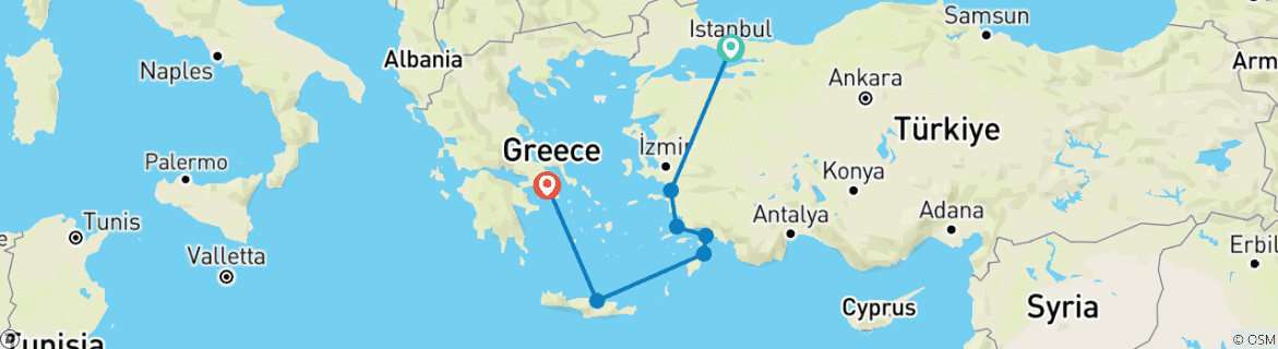 Image d'une carte montrant l'itinéraire du circuit