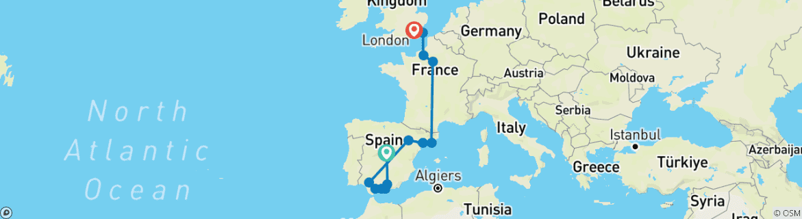 Image d'une carte montrant l'itinéraire du circuit