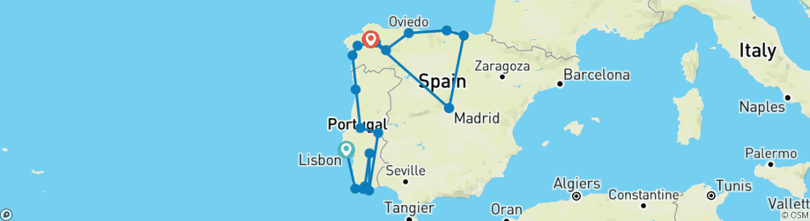 Image d'une carte montrant l'itinéraire du circuit