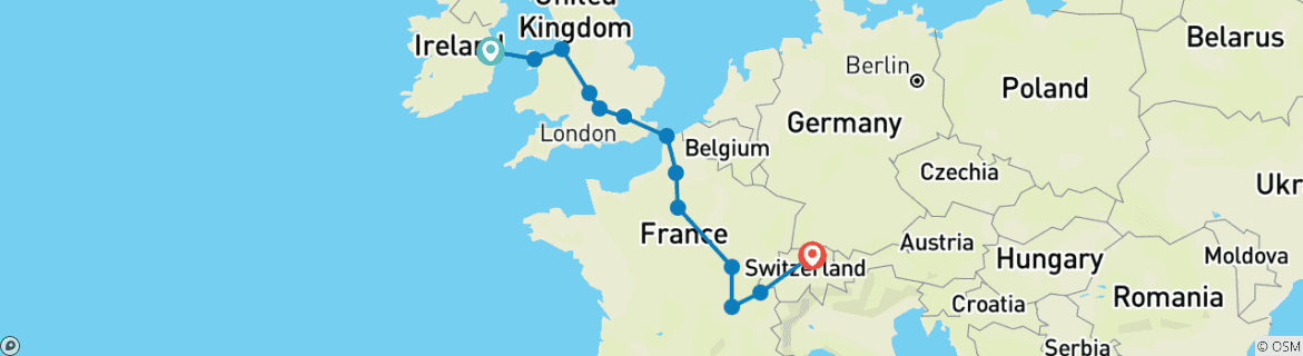 Image d'une carte montrant l'itinéraire du circuit