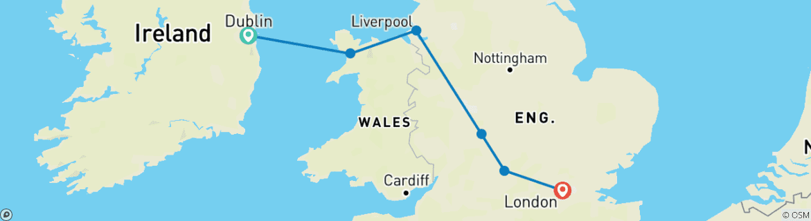 Image of a map showing the route of the tour