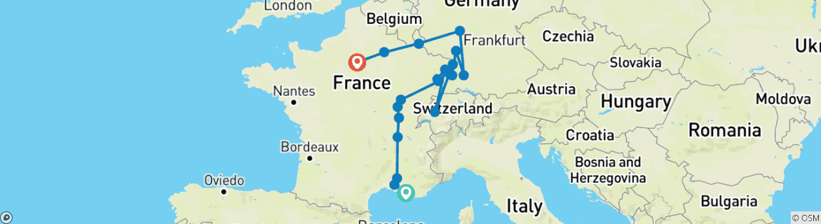 Image d'une carte montrant l'itinéraire du circuit