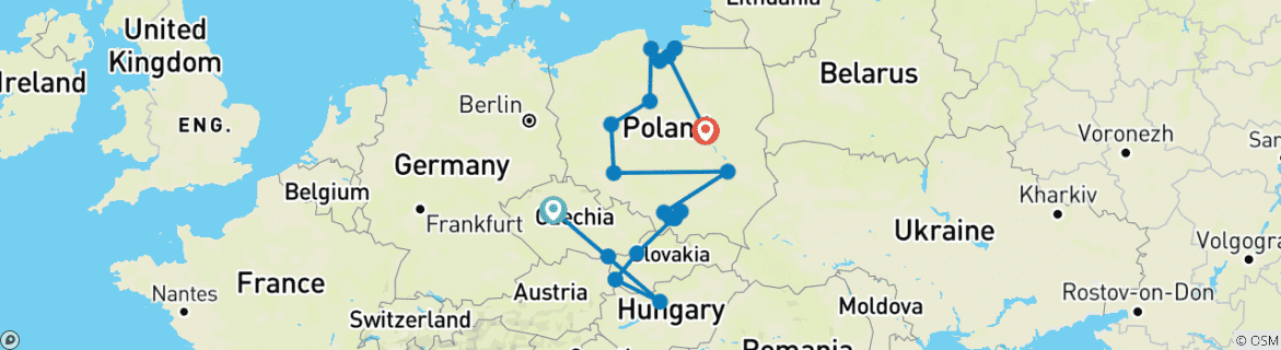 Image d'une carte montrant l'itinéraire du circuit