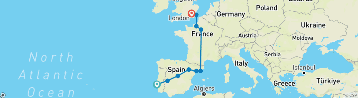 Image d'une carte montrant l'itinéraire du circuit