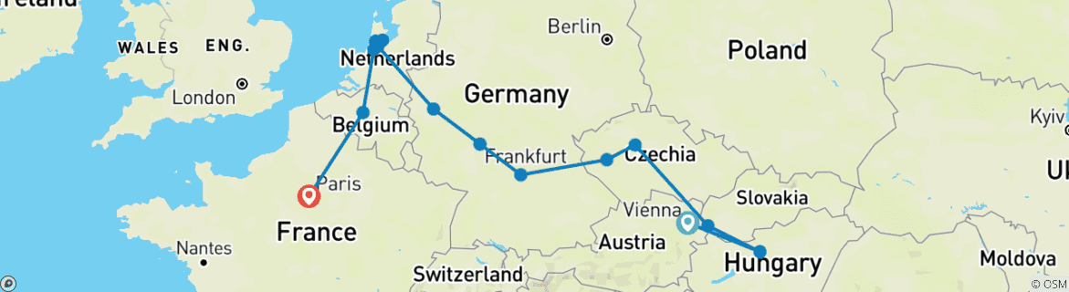 Image d'une carte montrant l'itinéraire du circuit