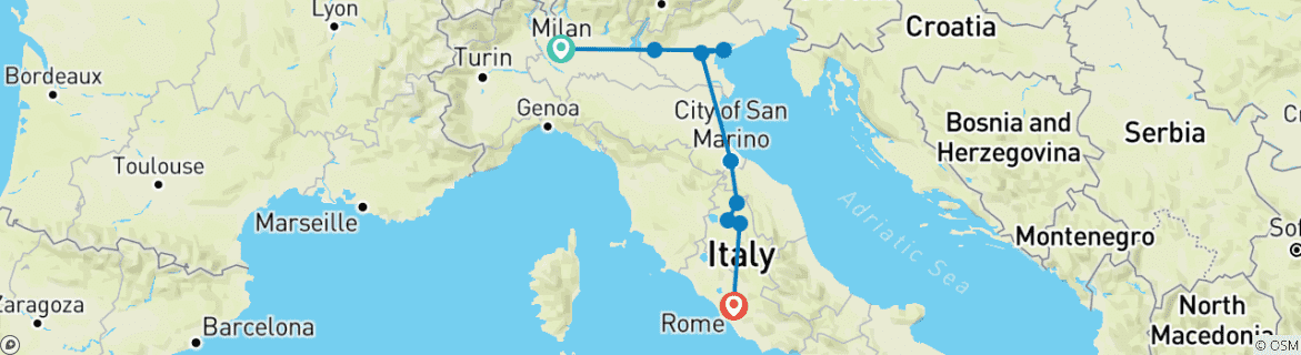 Image d'une carte montrant l'itinéraire du circuit