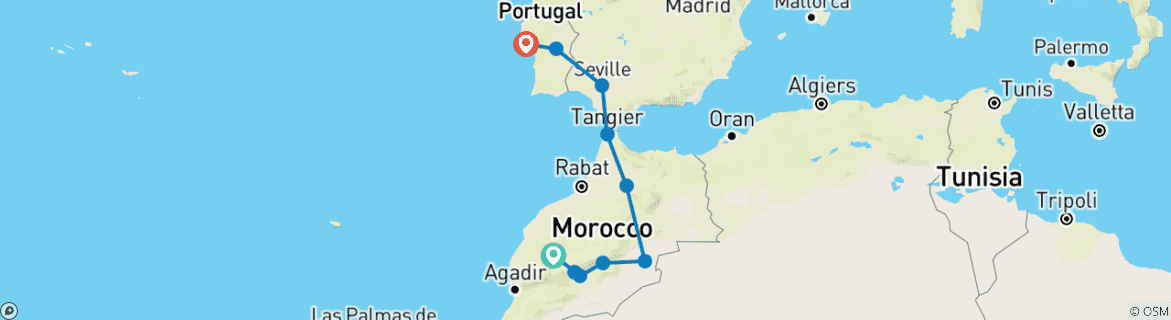 Image d'une carte montrant l'itinéraire du circuit