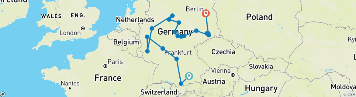 Image d'une carte montrant l'itinéraire du circuit