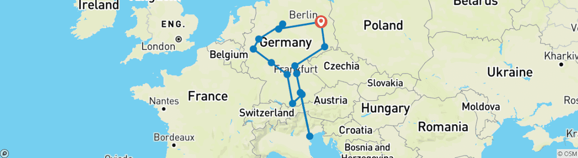 Carte du circuit Le meilleur de l'Allemagne (15 destinations)