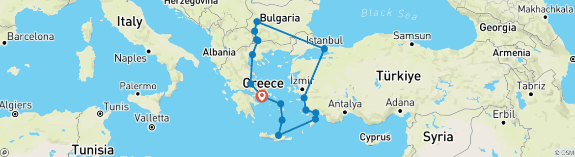 Image d'une carte montrant l'itinéraire du circuit