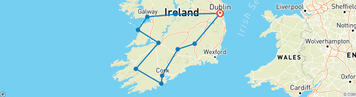 Image d'une carte montrant l'itinéraire du circuit