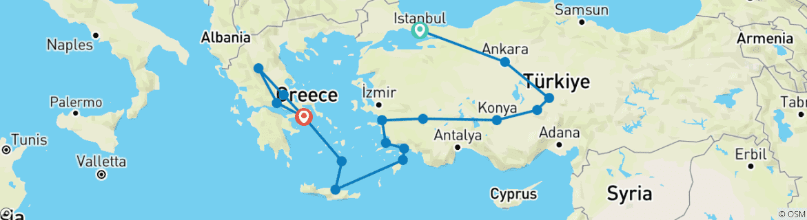 Karte von Türkei, Griechische Inseln und Nordgriechenland