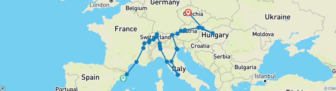 Karte mit der Reiseroute