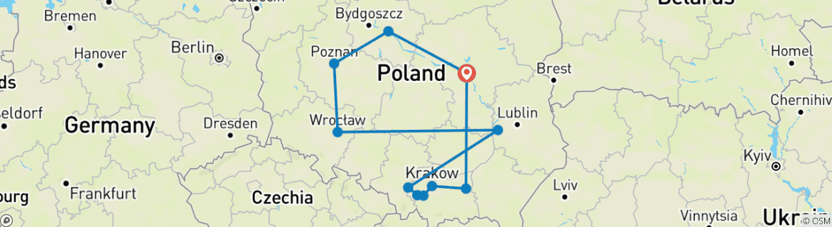 Image d'une carte montrant l'itinéraire du circuit