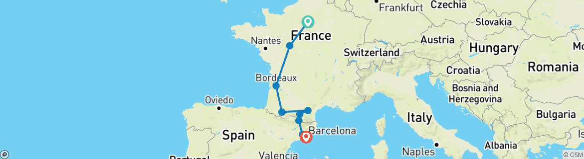 Image d'une carte montrant l'itinéraire du circuit