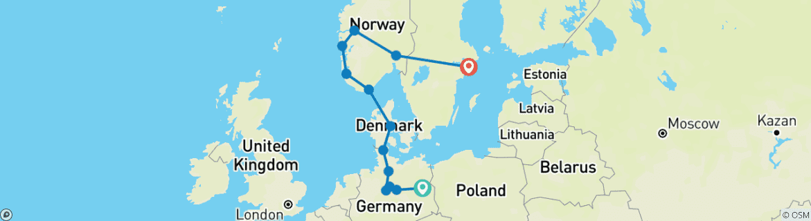 Image of a map showing the route of the tour