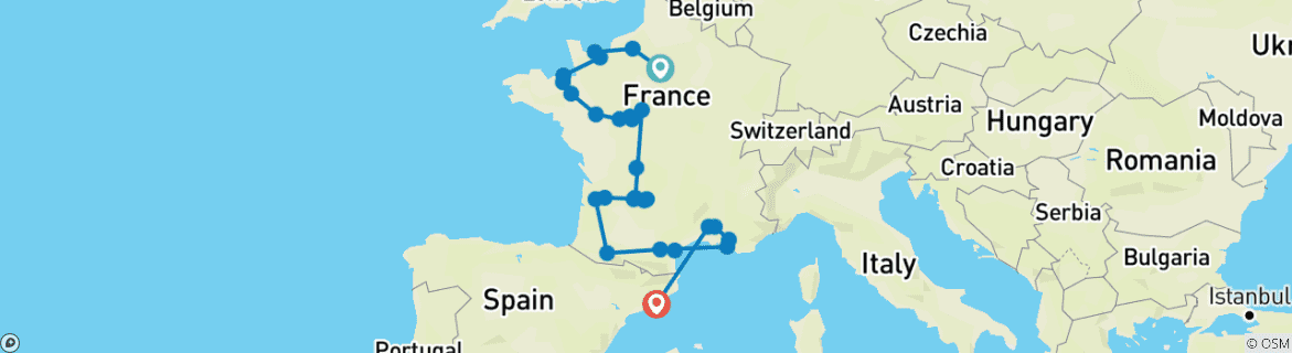 Image d'une carte montrant l'itinéraire du circuit