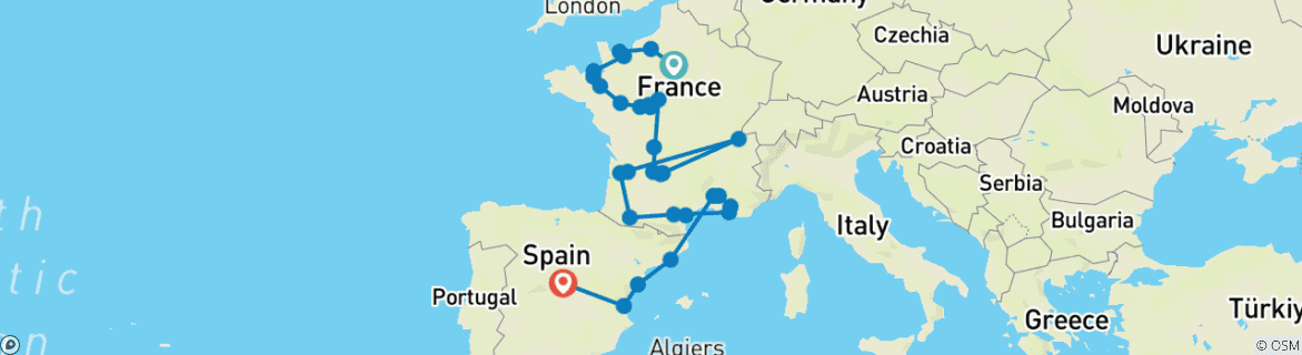 Image d'une carte montrant l'itinéraire du circuit