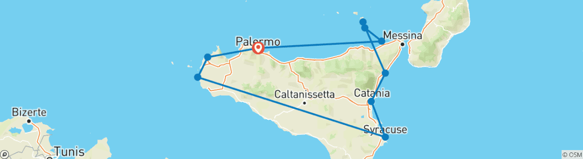 Image of a map showing the route of the tour