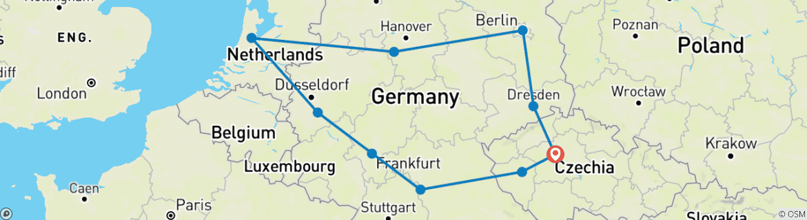 Image of a map showing the route of the tour