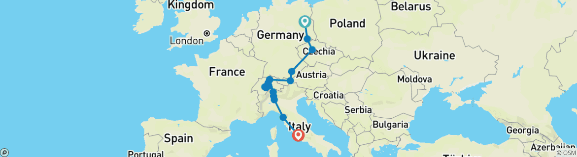 Image of a map showing the route of the tour