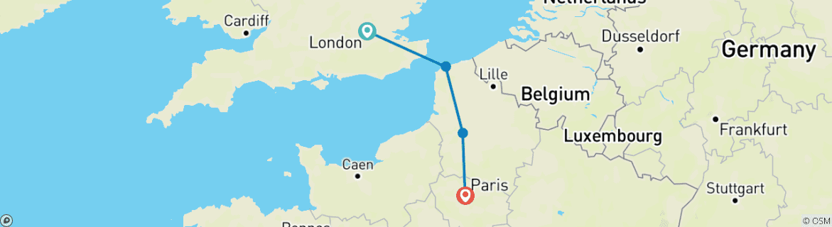 Image of a map showing the route of the tour