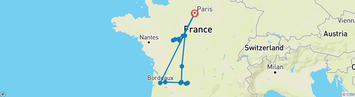 Image d'une carte montrant l'itinéraire du circuit