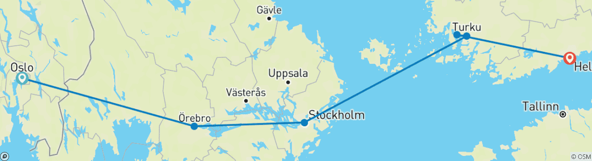 Image of a map showing the route of the tour