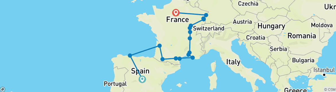 Image d'une carte montrant l'itinéraire du circuit