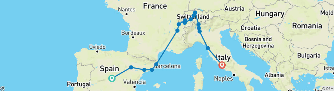 Image d'une carte montrant l'itinéraire du circuit