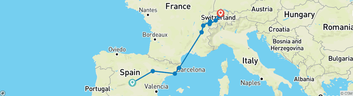 Image d'une carte montrant l'itinéraire du circuit