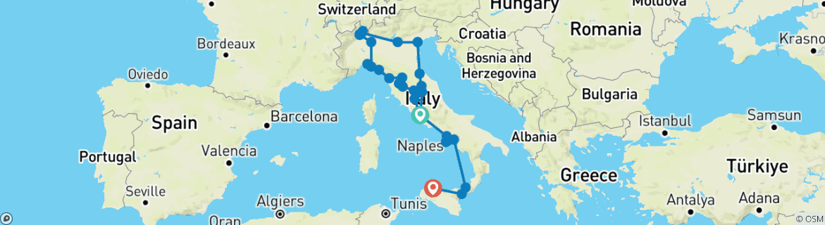 Image d'une carte montrant l'itinéraire du circuit