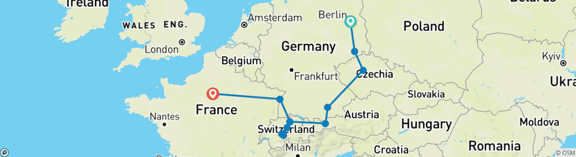 Image d'une carte montrant l'itinéraire du circuit