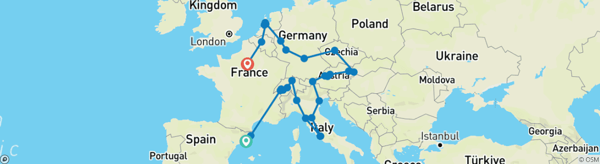 Karte mit der Reiseroute