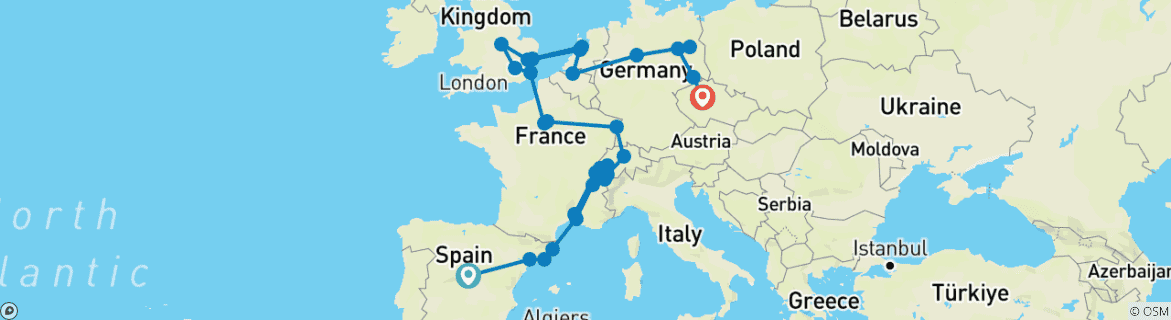 Image d'une carte montrant l'itinéraire du circuit