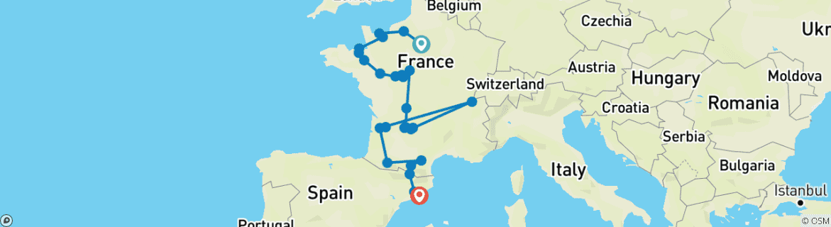 Image d'une carte montrant l'itinéraire du circuit