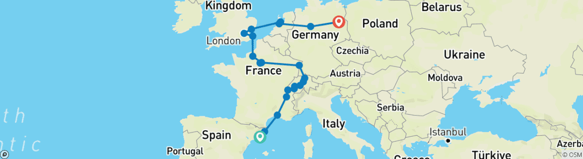 Image d'une carte montrant l'itinéraire du circuit