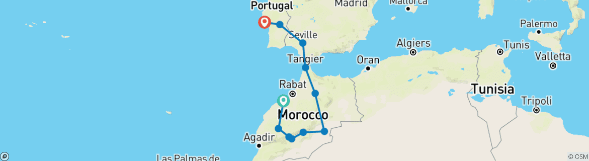 Image d'une carte montrant l'itinéraire du circuit